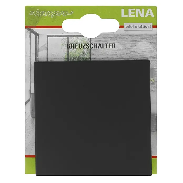 Voltomat Lena Kreuzschalter - Anthrazit, 10 A - Nahaufnahme eines VOLTOMAT LENA Kreuzschalters in edlem Matt-Design, ideal für moderne Wohnräume.