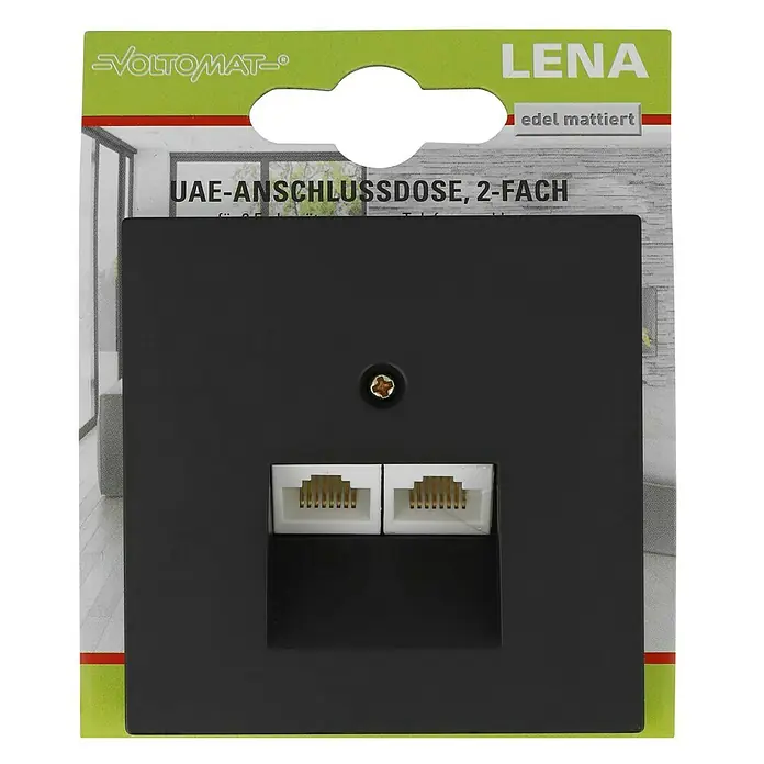 Voltomat Lena UAE-Dose - 2-fach, Anthrazit - Schwarze LENA UAE-Anschlussdose, 2-fach, edel mattiert für Netzwerkverbindungen im Büro oder zu Hause. Einfache Installation.