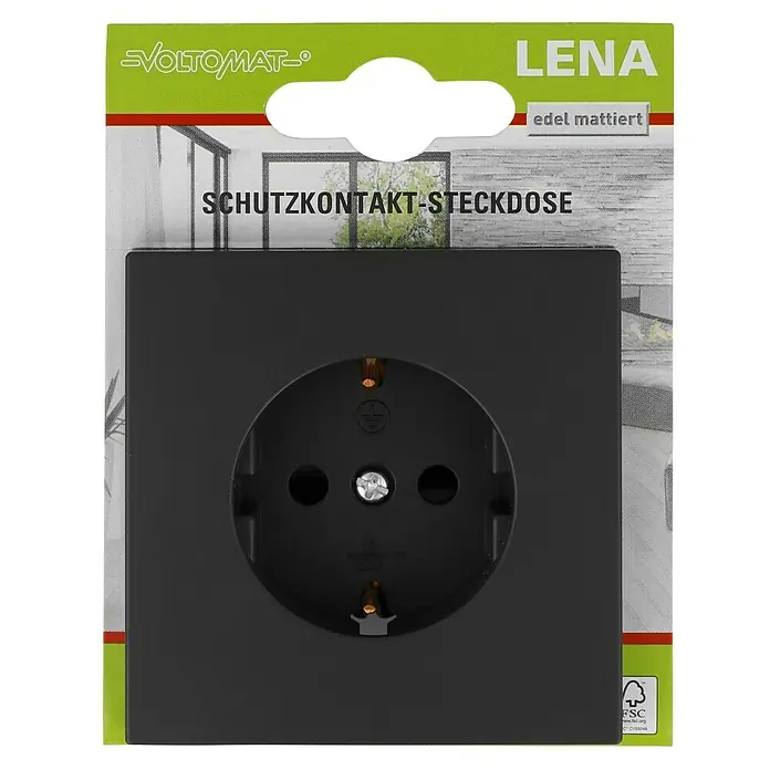Voltomat Lena Steckdose mit erhöhtem Berührungsschutz - Anthrazit, Kunststoff, 1-fach - Schwarze SCHUKO-Steckdose von LENA edel mattiert, ideal für stilvolle Innenräume und sichere Stromversorgung.