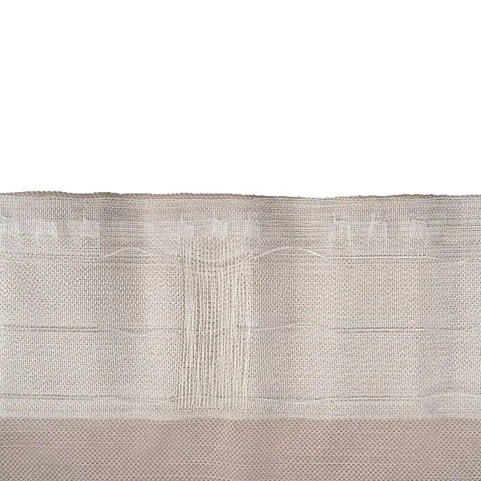 Schlaufenschal Leinen-Look - B x H: 135 x 300 cm, 100 % Polyester, Cappuccino - Nahaufnahme eines weißen Vorhangs mit Raffband, der eine dezente Textur und eine elegante Faltung aufweist.