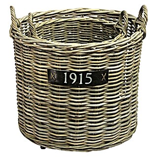 Van der Leeden Rotanmand met wielen (Naturel/grijs, Ø x h: 65 x 54 cm, 2 st.)