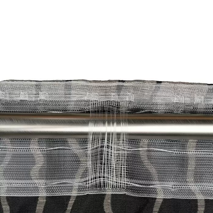 Schlaufenschal Stream - B x H: 135 x 300 cm, 100 % Polyester, Taupe - Schwarz-weiß gemusterter Vorhangstoff aus feinem Gewebe mit horizontalen Metallstangen, der seine zarte Webtextur hervorhebt.