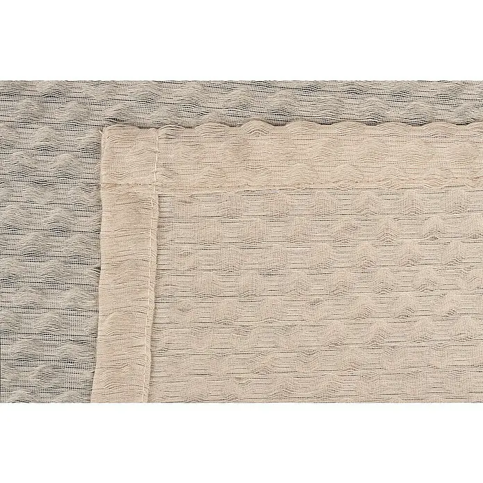 Ösenschal Dot - B x H: 135 x 245 cm, 100 % Polyester, Sand - Nahaufnahme von dekorativem, beigefarbenem Gardinenstoff mit gewebter Textur, ideal für Fensterdekorationen und Raumgestaltung.