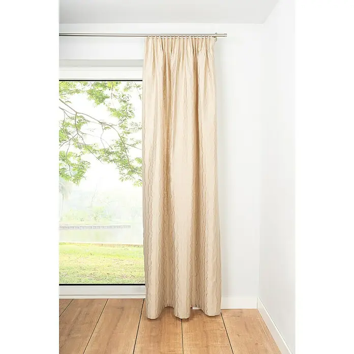 Schlaufenschal Stream - B x H: 135 x 300 cm, 100 % Polyester, Sand - Elegante Gardine mit vertikalem Wellenmuster, die für Privatsphäre und stilvolle Dekoration sorgt. Perfekt für ein gemütliches Ambiente im Raum.