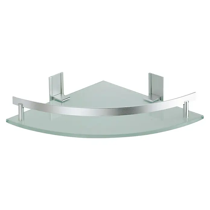 MSV Tabarca Estante para baño - Ancho: 24 cm, 1 estante, Aluminio, Acero inoxidable - Elegante estante de esquina con balda de vidrio satinado y soportes plateados. Ideal para baños o duchas para maximizar el espacio.