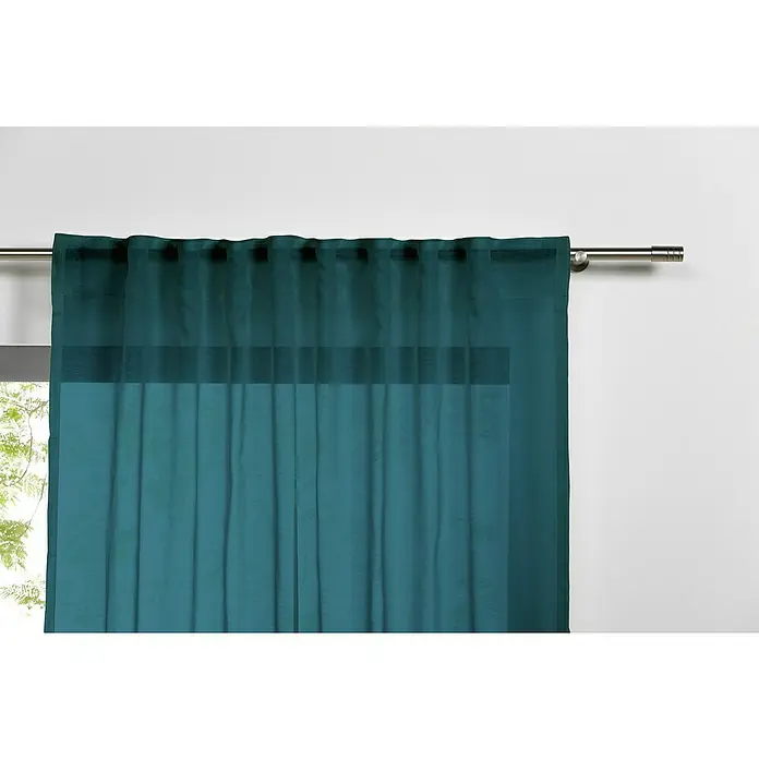 Schlaufenschal Transparent - B x H: 135 x 300 cm, 100 % Polyester, Türkis - Petrolfarbener Gardinenschal mit Ösenaufhängung und leicht transparentem Stoff für eine elegante Fensterdekoration.