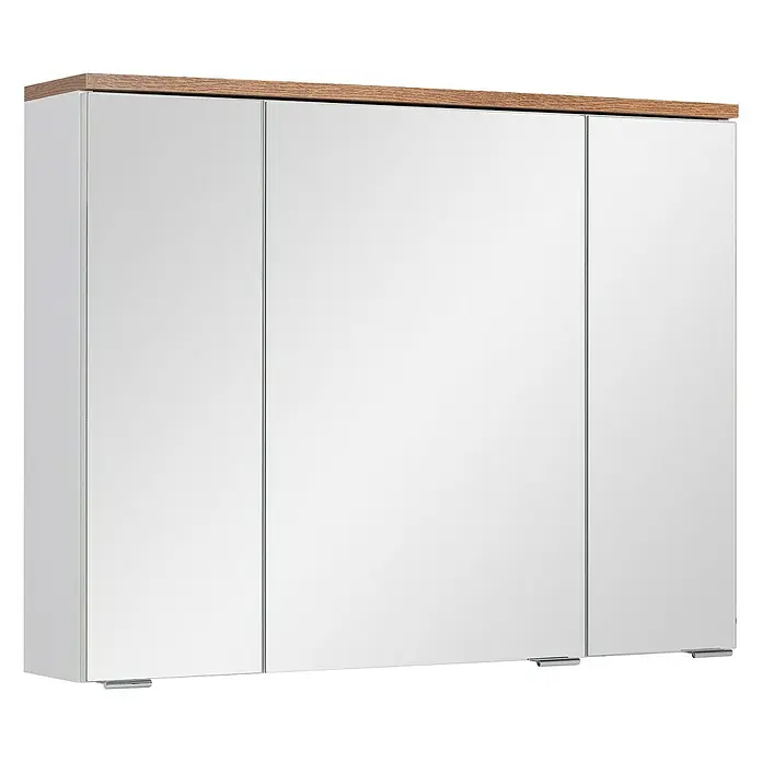 Astor Spek Spiegelschrank - B x H: 80 x 61,1 cm, Ohne Beleuchtung, Holz, Weiß/Holzoptik - Dieser Spiegelschrank mit drei Türen und Holzoberfläche bietet stilvollen Stauraum für Ihr Badezimmer. Die reflektierenden Oberflächen schaffen eine helle Atmosphäre.