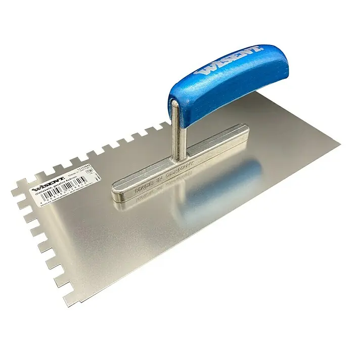 Wisent Glättkelle gezahnt - Zahnung: 8 x 8 mm, Qualitätsstahl rostfrei - Wisent Zahnkelle Made in Germany für gleichmäßiges Auftragen von Klebstoffen und Mörtel.