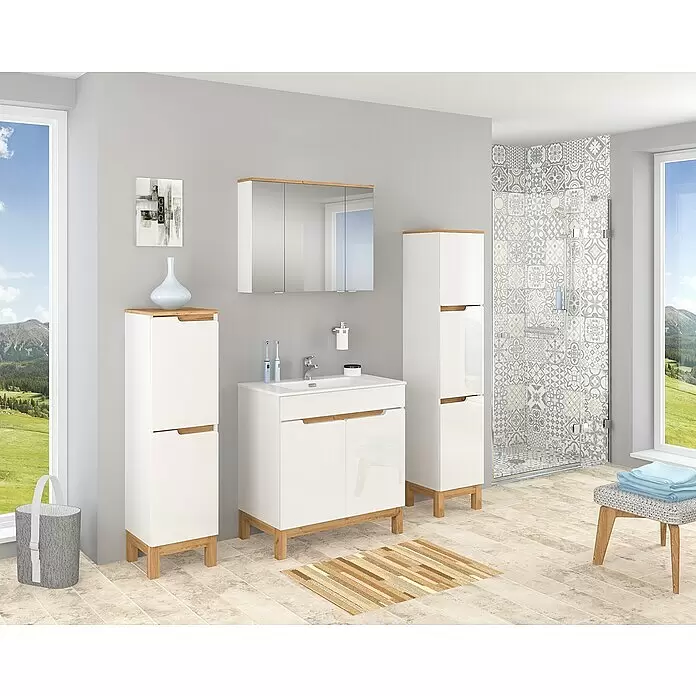 Astor Spek Hochschrank - 35,2 x 35,6 x 170,5 cm, Weiß/Eiche-Optik - Stimmungsaufnahme