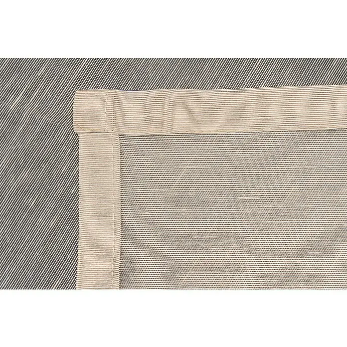 Schlaufenschal Soft - B x H: 135 x 245 cm, 100 % Polyester, Sand - Nahaufnahme eines beigen Tischsets mit feinen Streifen und einer ordentlichen Bordüre, das Textur und Eleganz für Tischdekorationen bietet.