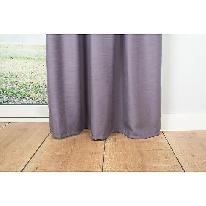 Schlaufenschal Leinen-Look - B x H: 135 x 300 cm, 100 % Polyester, Brombeere - Nahaufnahme eines eleganten, lilafarbenen Verdunkelungsvorhanges, der für Privatsphäre und Lichtschutz in jedem Raum sorgt.