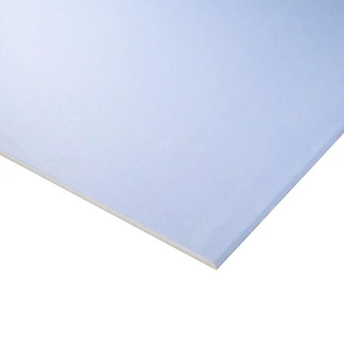 Rigips Gipskartonplatte die Blaue - 2.000 x 600 x 12,5 mm - Nahaufnahme einer weißen, rechteckigen Hartschaumplatte, die sich ideal für verschiedene Bastel- und Bauprojekte eignet.