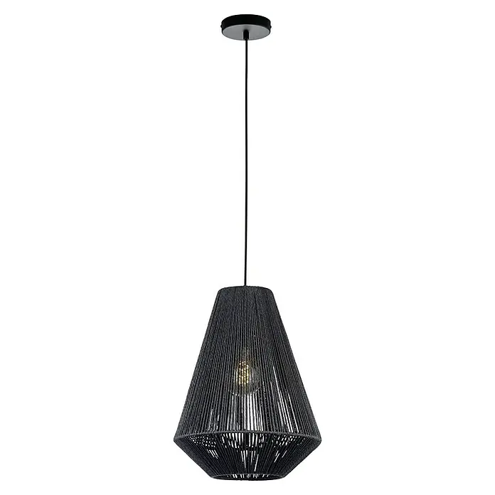 Hell Rope Pendelleuchte - 33 cm, 40 W, Schwarz, E27 - Eine moderne Pendelleuchte mit schwarzem Seil-Lampenschirm und minimalistischem Design, ideal für stilvolle Innenräume.