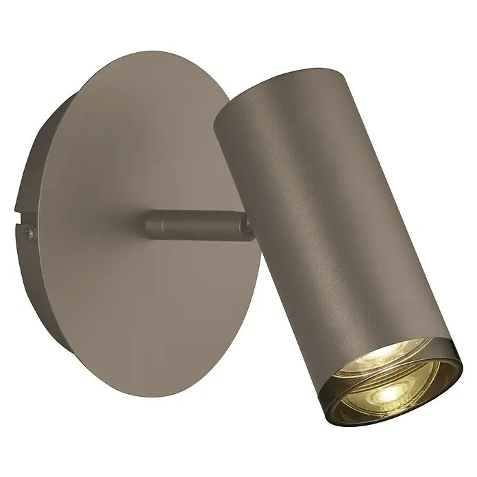 Hell Polo Deckenstrahler - 35 W, Taupe, GU10, 1 Stk. - Nahaufnahme einer modernen Wandleuchte in Grau mit warmem Licht, die ein stilvolles Ambiente schafft.