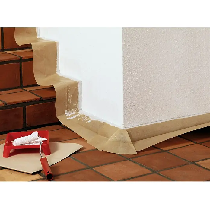 Tesa Easy Cover Papel protector de pintor Universal - Marrón, 20 m x 15 cm - Papel protector protege escaleras y pisos durante la pintura. Un rodillo y una bandeja están listos para embellecer paredes.