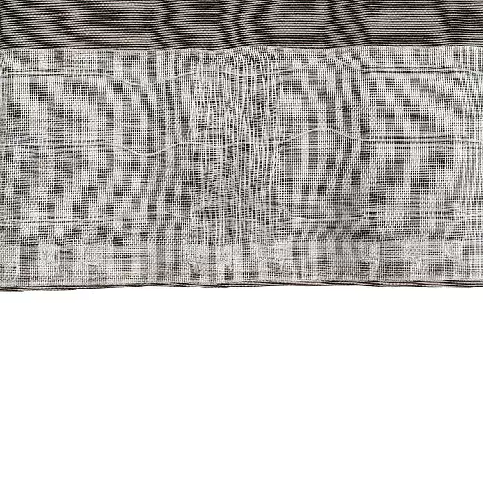Schlaufenschal Soft - B x H: 135 x 300 cm, 100 % Polyester, Taupe - Nahaufnahme eines zweifarbigen Stoffes mit einem dunkel gestreiften oberen Bereich und einem hellen, offenfaserigen Netzbereich.