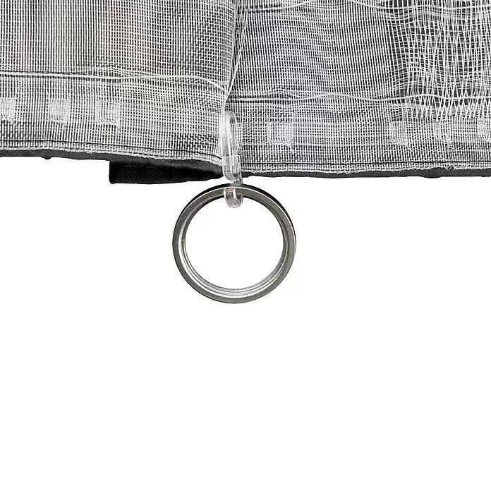 Schlaufenschal Day & Night - B x H: 135 x 300 cm, 100 % Polyester, Schwarz - Grau-weiß gestreifter Stoff mit einem Metallring, befestigt durch einen transparenten Kunststoffclip.