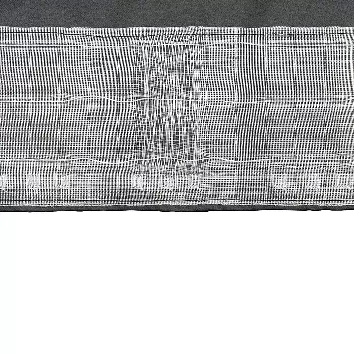 Schlaufenschal Day & Night - B x H: 135 x 300 cm, 100 % Polyester, Schwarz - Nahaufnahme von weißem, durchsichtigem Gardinenband mit Zugbändern, befestigt an dunkelgrauem Stoff.
