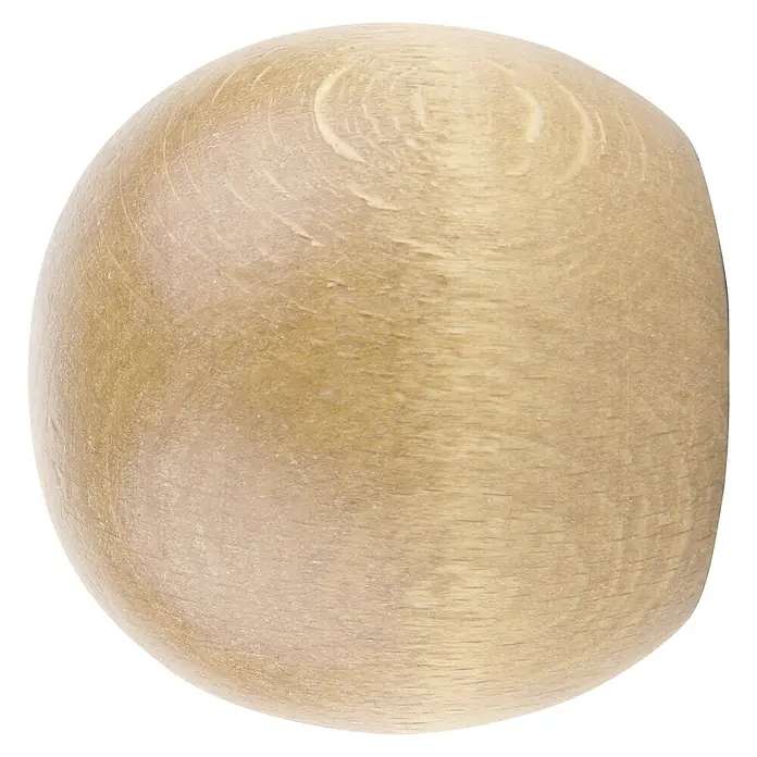 Endstück Ball - Buche, Durchmesser: 2,8 cm - Nahaufnahme eines glatten, hellbraunen Holzknaufs, der eine natürliche Maserung und eine subtile Textur aufweist.