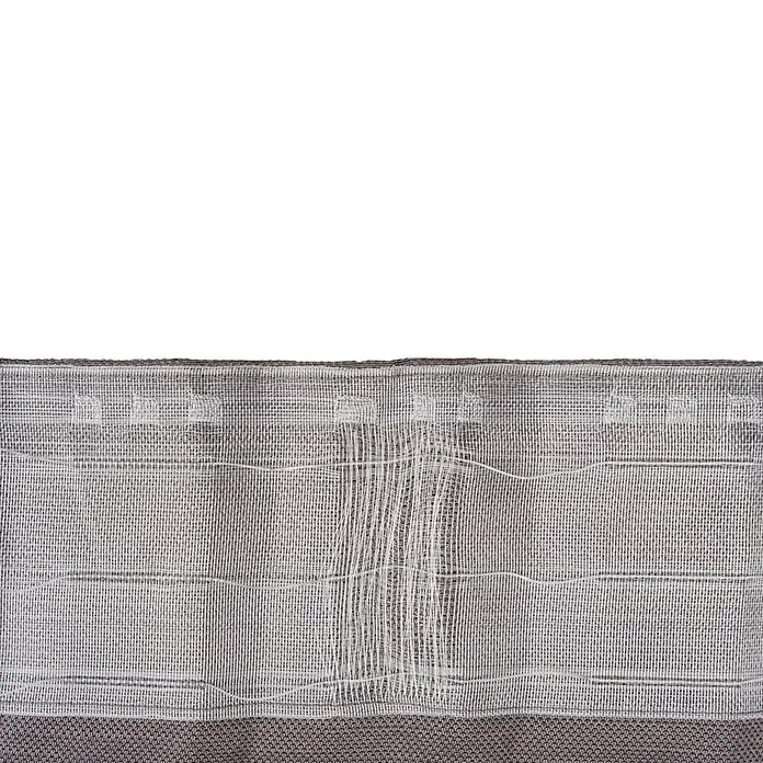 Schlaufenschal Leinen-Look - B x H: 135 x 300 cm, 100 % Polyester, Grau - Nahaufnahme eines weißen, transparenten Gardinenstoffs mit dekorativer Webstruktur und einem schwarzen Hintergrund für elegante Fenstergestaltung.