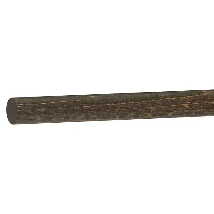 Gardinenstange Stab - Nussbaum, Länge: 160 cm, Durchmesser: 28 mm, Kürzbar - Nahaufnahme einer dunklen, hölzernen Gardinenstange mit Maserung, ideal für stilvolle Fensterdekoration und Inneneinrichtung.