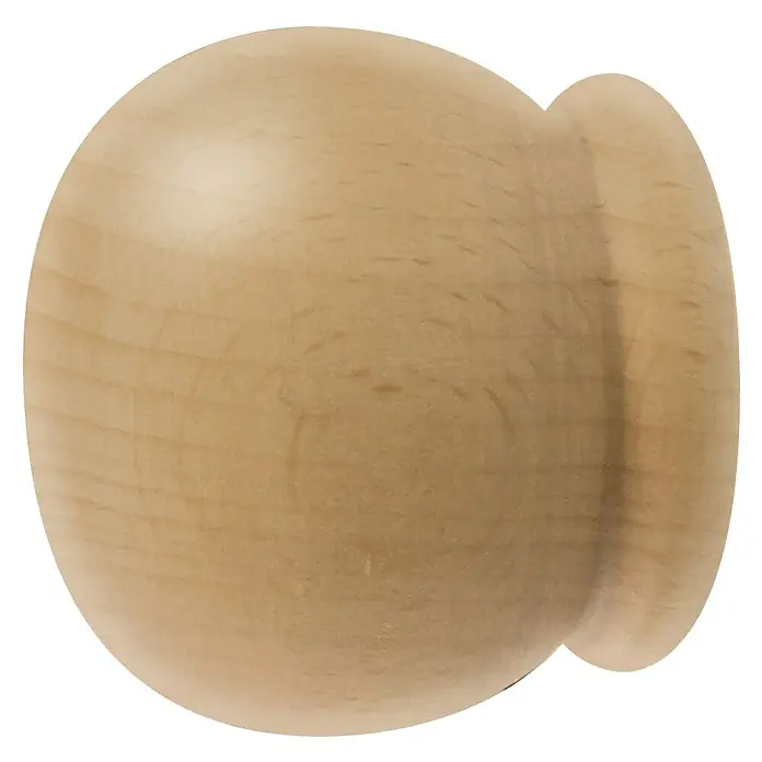 Endstück Rill-Ball - Buche, Durchmesser: 2,8 cm - Nahaufnahme eines hölzernen Schrankknopfs mit einer glatten, unbehandelten Oberfläche und einer abgerundeten Form.