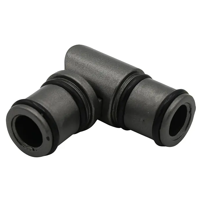 Gelenkverbinder - Anthrazit, Geeignet für: Gardinenstangen Ø 20 mm, Metall, 1 Stk. - Schwarzes T-Stück-Rohrverbinder aus Kunststoff mit Dichtungen für verschiedene Schlauchsysteme. Ideal für Sanitär- und Heizungsinstallationen.