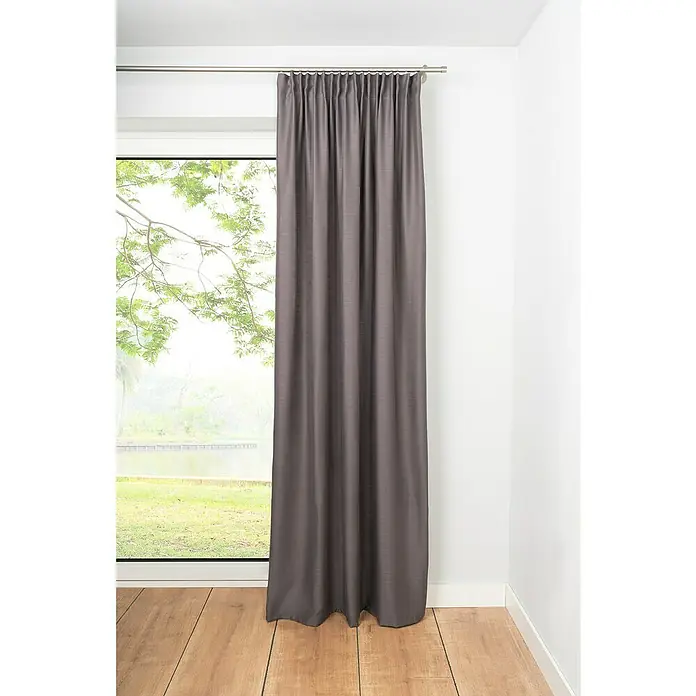 Schlaufenschal Leinen-Look - B x H: 135 x 300 cm, 100 % Polyester, Grau - Vorhang aus blickdichtem Stoff in stilvollem Grau, der Eleganz und Privatsphäre in jeden Raum bringt und gleichzeitig das Licht sanft filtert.