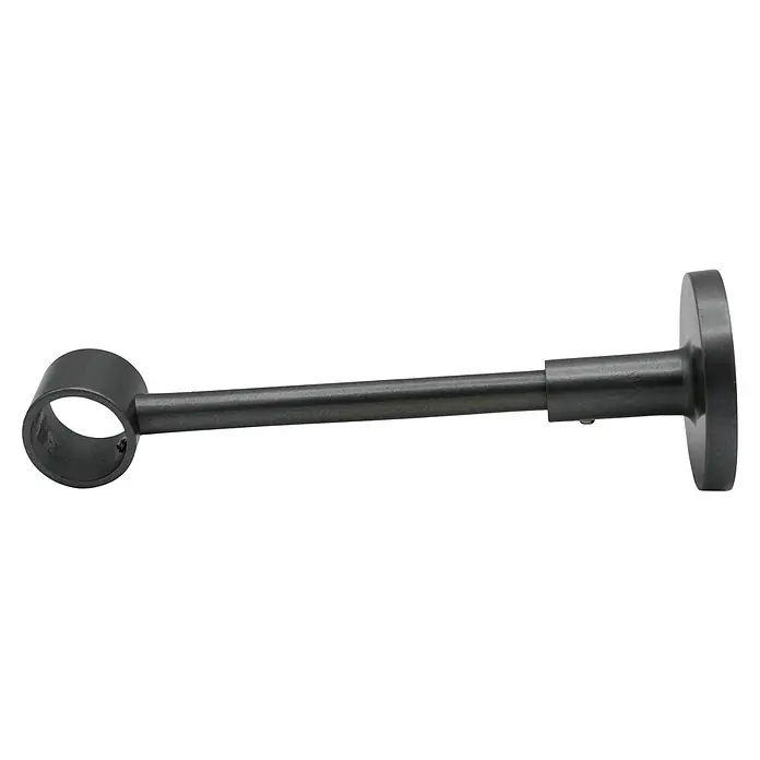 Träger Wire - 1 Stk., Ø x L: 2 x 15,2 cm, Farbe: Anthrazit - Nahaufnahme einer schwarzen Gardinenstangenhalterung. Robustes Design zur sicheren Befestigung Ihrer Vorhänge.