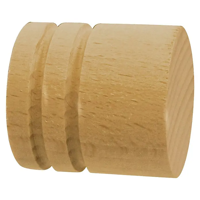 Endstück Rill-Cap - Buche, Durchmesser: 2,8 cm - Nahaufnahme eines runden Holzknaufs mit Rillen, der sich ideal für Möbel oder dekorative Projekte eignet. Natürliches, unlackiertes Holz mit schöner Maserung.