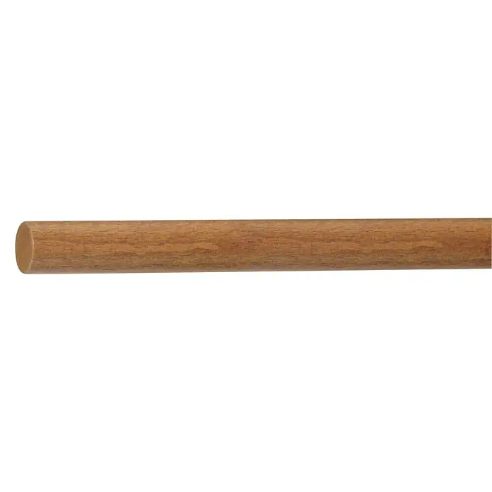 Gardinenstange Stab - Kirschbaum, Länge: 240 cm, Durchmesser: 28 mm, Kürzbar - Nahaufnahme einer hölzernen Rundstange mit Maserung in warmen Brauntönen, ideal für Handwerksprojekte oder Möbelbau.