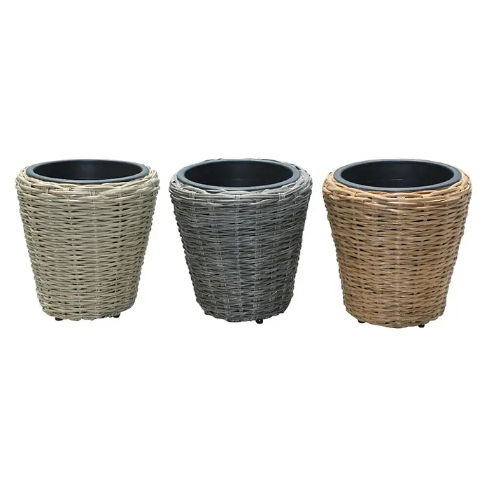 Maceta para planta Valongo - Dimensiones externas (Ø x Al): 30 x 30 cm, Colores surtidos - Tres maceteros decorativos en diferentes colores con aspecto de ratán para uso interior y exterior.