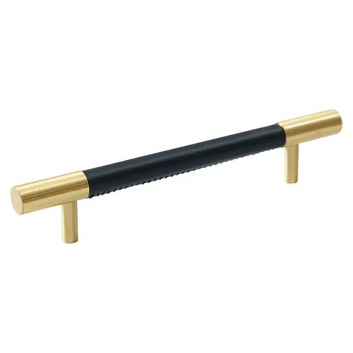 Möbelgriff - 2 Stk., Typ Möbelgriff: Stange, Leder, Sonstige, Länge: 180 mm, Gold/Blau - Ein schlichtes Möbelstück mit goldenen Akzenten und einem schwarzen, geriffelten Griff, der für einen eleganten Touch sorgt.