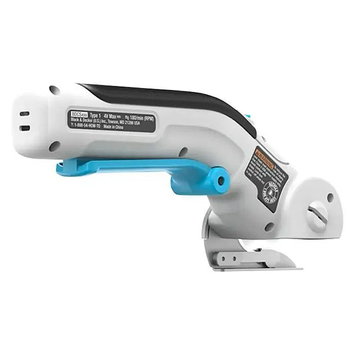 Black+Decker Cúter circular BCRC115-XJ - 3,6 V, 1,5 Ah, Iones de litio - Esta imagen muestra una herramienta de corte de tela inalámbrica Black+Decker, una herramienta diseñada para cortar tela y otros materiales.