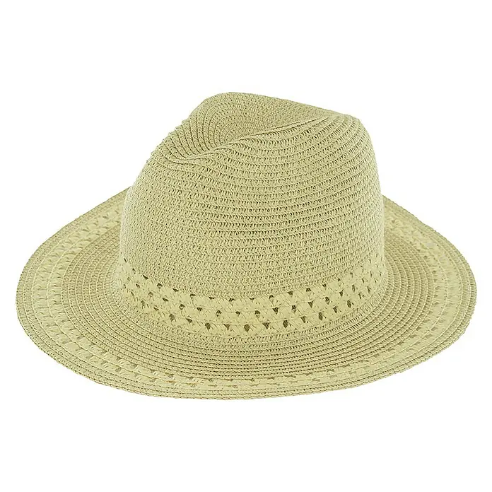 Sonnenhut Marion - Beige, Geeignet für: Damen - Stilvoller Strohhut in Beige mit dekorativer Lochmusterung am Hutband, ideal für sonnige Tage und als modisches Accessoire.