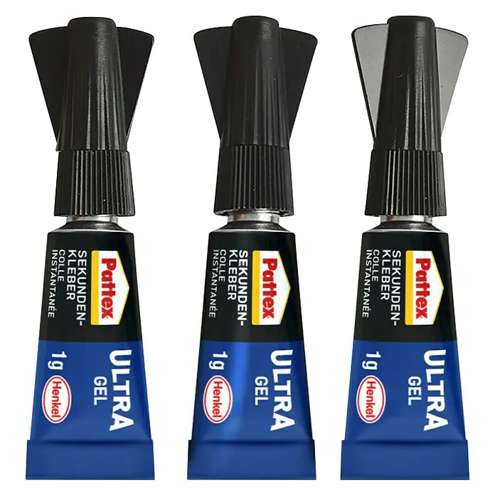 Pattex Sekundenkleber Ultra Gel Mini Trio - 1 g, Gelartig, Tube - Drei Tuben Pattex Ultra Gel Sekundenkleber, ideal für schnelle und starke Verklebungen im Haushalt und Modellbau.