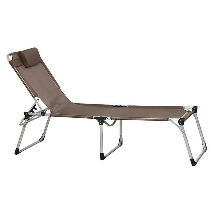 Siena Garden Gartenliege Sole Extra groß - Taupe, Aluminium, Rückenlehne verstellbar - Eine braune, klappbare Sonnenliege mit verstellbarer Rückenlehne und silberfarbenem Gestell. Ideal für Garten, Terrasse oder Urlaub.