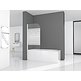 Mampara para bañera White Stripes (1 pieza, 75 x 140 cm, Vidrio serigrafiado, Blanco)