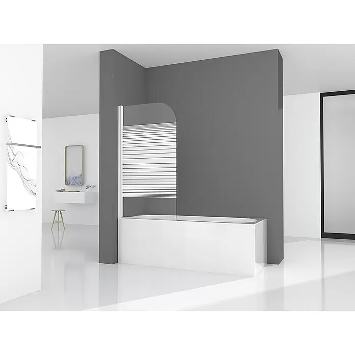 Aurlane Badewannenaufsatz White Elegance - B x H: 75 x 140 cm, 1 Stk., Weiß - Duschwand aus Glas mit mattierten Horizontalstreifen und abgerundeter Oberkante, auf Badewanne montiert.