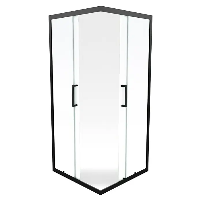 Aurlane Mampara de ducha esquinera Factory - L x An x Al: 90 x 90 x 200 cm, Revestido, Negro, Ancho de entrada de 47 cm - Ducha de esquina negra con vidrio transparente y manijas. Un complemento elegante y moderno para cualquier baño.