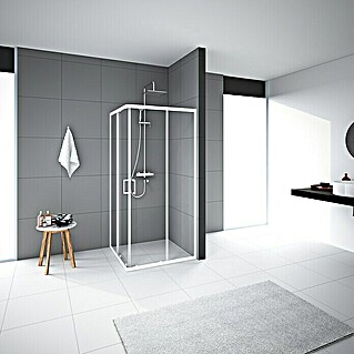 Mampara de ducha esquinera Factory (L x An x Al: 90 x 90 x 200 cm, Vidrio transparente, Espesor: 6 mm, Blanco)