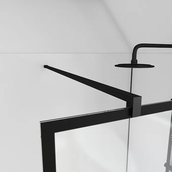 Aurlane Duschwand Bricks - B x H: 90 x 195 cm, Beschichtet, Schwarz - Detailaufnahme einer modernen, schwarzen Duschkabine mit minimalistischem Design und klaren Linien für ein stilvolles Badezimmerambiente.
