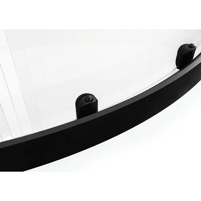 Aurlane Runddusche Factory - 90 x 90 x 200 cm, Pulverbeschichtet, Schwarz - Nahaufnahme einer eleganten, runden Deckenleuchte mit einem schlanken, schwarzen Rahmen und Befestigungselementen, die ein modernes Design zeigt.