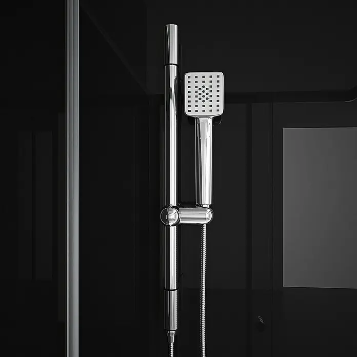 Aurlane Cabina de ducha completa Soft - 80 x 80 x 195 cm, Gris plata - Elegante accesorio de ducha con cabezal cuadrado y acabado cromado brillante, ideal para un baño moderno.