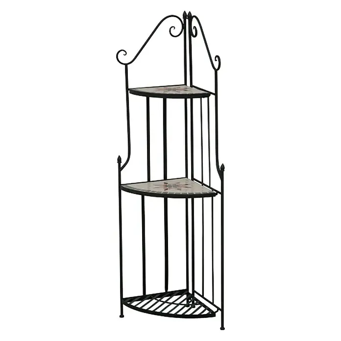 Siena Garden Stella Eckregal - 34 x 34 x 140 cm - Elegantes Eckregal mit drei Ebenen und schwarzem Metallgestell, ideal für Pflanzen und Dekorationen.