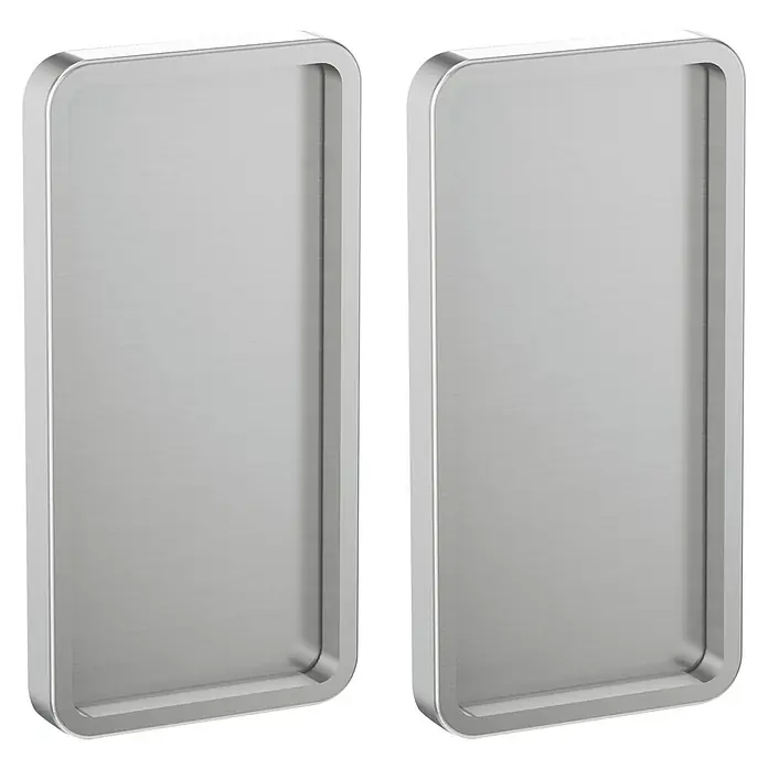 Diamond Doors Griffmuschel Square - Edelstahloptik matt, 115 x 58 mm - Zwei moderne, rechteckige, silberfarbene Tabletts mit abgerundeten Ecken und erhabenem Rand, ideal für stilvolles Servieren.