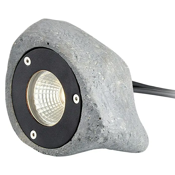 Garden 24 LED-Gartenspot - 3 W, 11 cm - Nahaufnahme einer Steinleuchte mit LED-Licht und schwarzer Einfassung, ideal für den Garten.