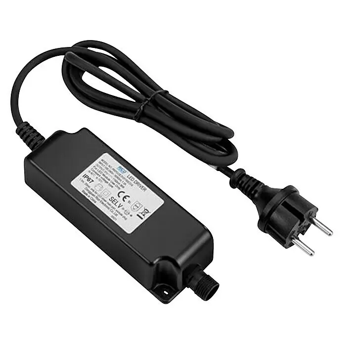 Garden 24 Transformator - Schwarz, 36 W - Schwarzer LED-Treiber mit Netzkabel und europäischem Stecker, robustes Kunststoffgehäuse.