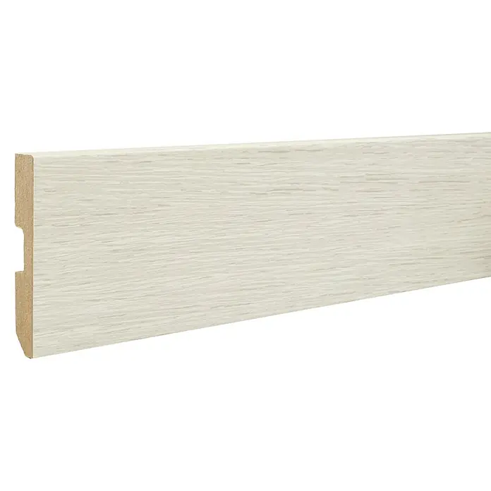 LOGOCLIC Rodapié Roble Winter - 220 cm x 15 mm x 80 mm, MDF - Un zócalo blanco individual, que ofrece una estética limpia y moderna para cualquier habitación. Ideal para conectar suelo y pared con estilo.