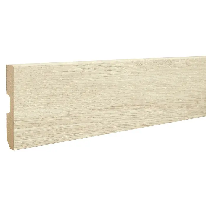 LOGOCLIC Rodapié Roble Odessa - 220 cm x 15 mm x 80 mm, MDF - Un perfil de rodapié de grano de madera clara. Este producto es ideal para cubrir las transiciones de pared y proteger contra daños.